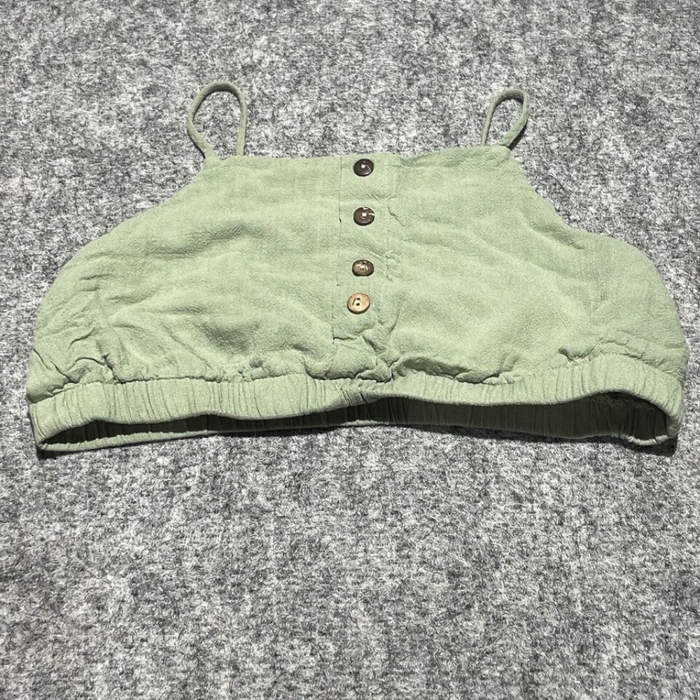 Papaya Womens Crop Top Linen spaghetti strap Y2K boho yoga buttons Beach L Large